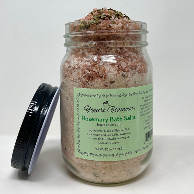 Rosemary Prebiotic Postbiotic Bath Salts - With Yogurt, Pink Himalayan Salt, Epsom Salt and Essential Oil of Rosemary (10oz)-Yogurt Glamour Skincare-Yogurt Glamour Skin Care and Soaps