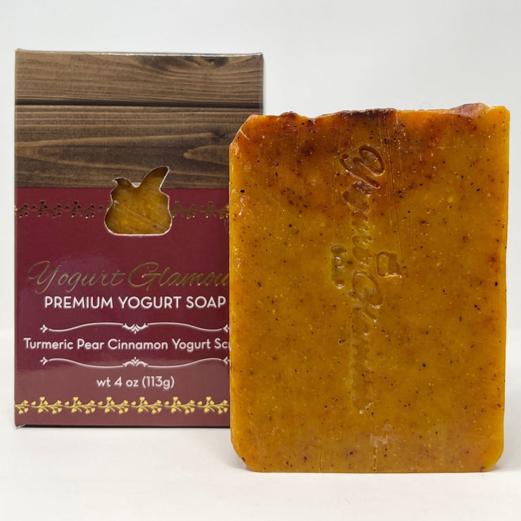 Turmeric Cinnamon Yogurt Scrub Soap | Natural, Handmade Prebiotic Postbiotic Bar - With Turmeric, Annatto Seed and Cinnamon | Sweet and Calming Aromas(4 oz)-Yogurt Bar Soap-Yogurt Glamour Skin Care and Soaps