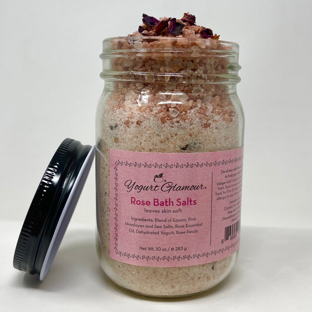 Rose Prebiotic Postbiotic Bath Salts - With Yogurt, Pink Himalayan Salt, Epsom Salt and Essential Oil of Rose (10oz)-Yogurt Glamour Skincare-Yogurt Glamour Skin Care and Soaps