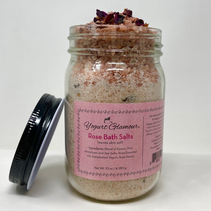 Rose Prebiotic Postbiotic Bath Salts - With Yogurt, Pink Himalayan Salt, Epsom Salt and Essential Oil of Rose (10oz)-Yogurt Glamour Skincare-Yogurt Glamour Skin Care and Soaps