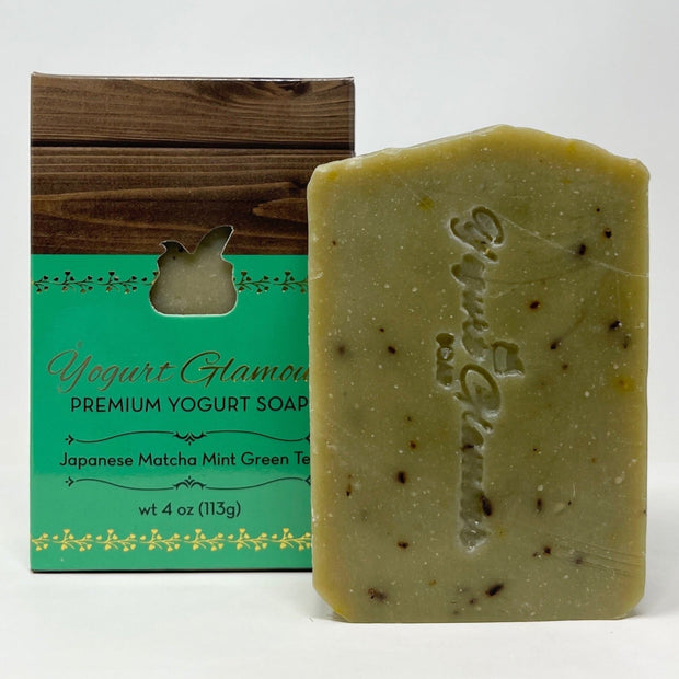 Japanese Green Tea Mint Yogurt Soap | Natural, Handmade Prebiotic Postbiotic Bar - With Essential Oils of Peppermint, Spearmint, Tea Tree and Patchouli - With Comfrey Leaf and Spirulina (4 oz)-Yogurt Bar Soap-Yogurt Glamour Skin Care and Soaps