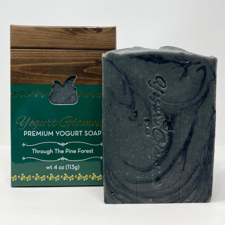 Through the Pine Forest Yogurt Goat Milk Soap with Activated Charcoal | Natural, Handmade Prebiotic Postbiotic Bar (4oz)-Yogurt Bar Soap-Yogurt Glamour Skin Care and Soaps