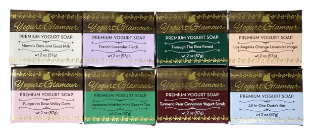 Yogurt Glamour Starter Pack 1 - Eight Prebiotic Postbiotic Handmade Bars - With Yogurt and Organic Ingredients (2oz each)-Bar Soap-Yogurt Glamour Skin Care and Soaps