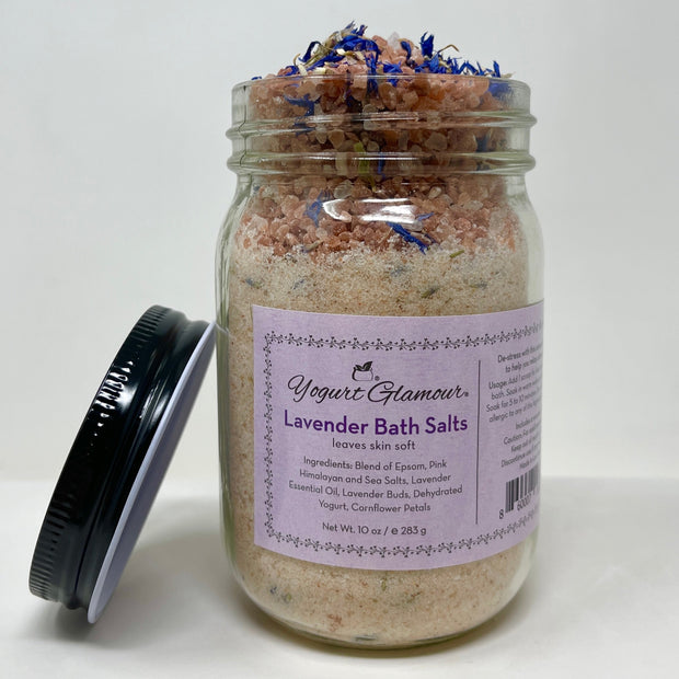 Lavender Prebiotic Postbiotic Bath Salts - With Yogurt, Pink Himalayan Salt, Epsom Salt and Essential Oil of Lavender (10oz)-Yogurt Glamour Skincare-Yogurt Glamour Skin Care and Soaps