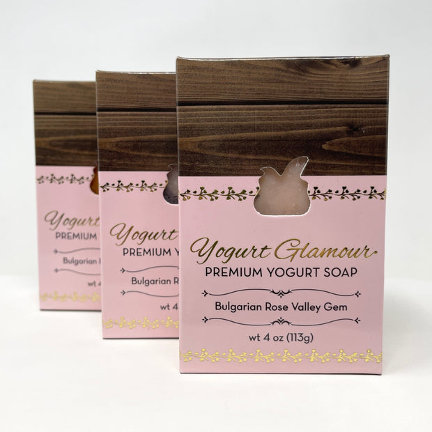 Bundle | Bulgarian Rose Valley Gem Yogurt Soap | Natural, Handmade Prebiotic Postbiotic Bar - With Essential Rose Oil from Bulgaria, French Pink Clay and Madder Root(4 oz)(Set of 3)-Bundles and Gift Packs-Yogurt Glamour Skin Care and Soaps