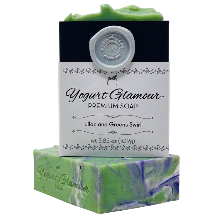 Lilac and Greens Swirl Yogurt Natural Handmade Soap-Spring Aroma of Flowering Lilac Trees(4 oz)-Yogurt Bar Soap-Yogurt Glamour Skin Care and Soaps