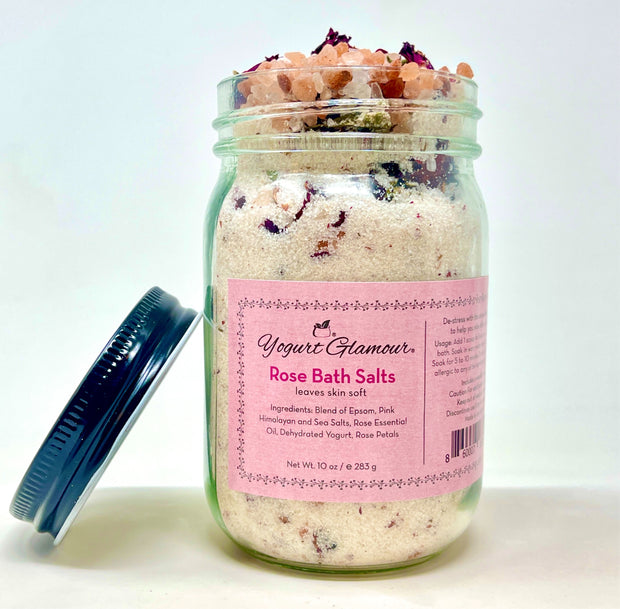 Rose Bath Salts - With Yogurt and Essential Oil of Rose (10oz)-Yogurt Glamour Skincare-Yogurt Glamour Skin Care and Soaps