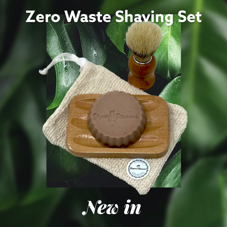 Zero Waste Shaving Set-With Sweet and Musky Handmade Shave Bar Soap, Natural Brush, Soap Saver and Wooden Dish-Yogurt Glamour Skincare-Yogurt Glamour Skin Care and Soaps